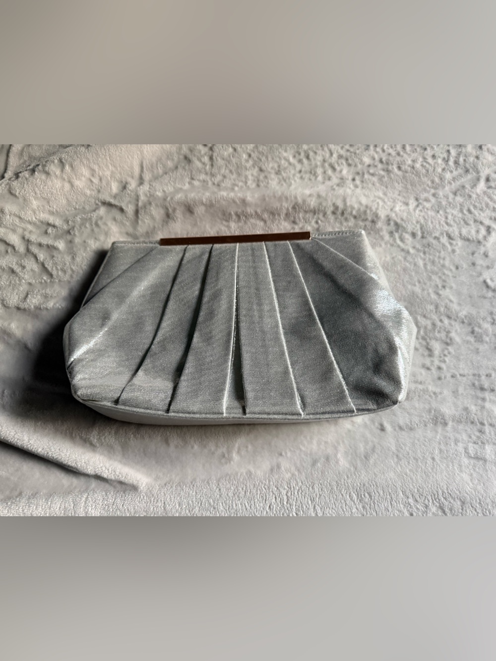 Silver Pleated Satin Clutch Bag - Elegant Evening Accessory